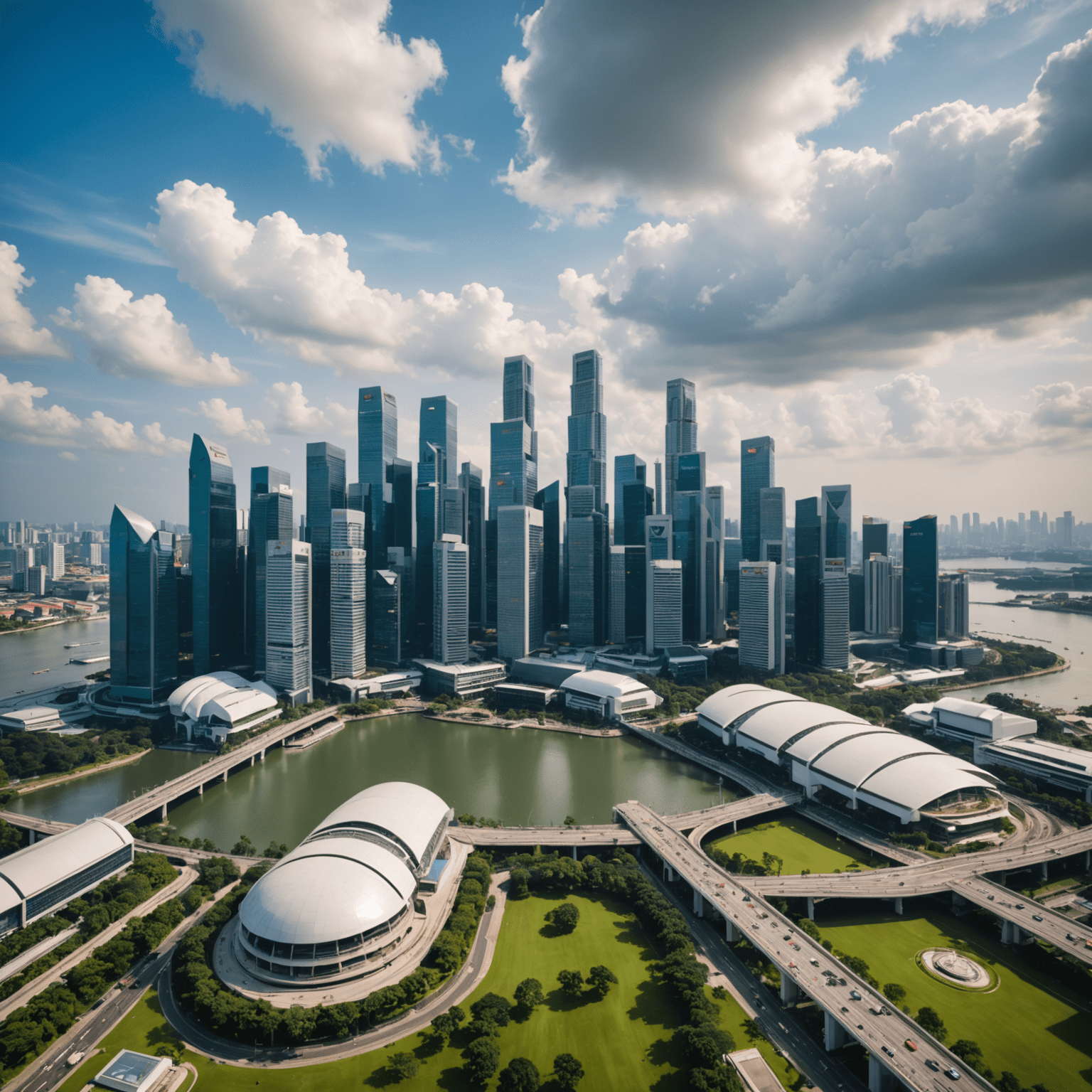 Singapore skyline with modern skyscrapers, showcasing the city's economic transformation from a developing nation to a global financial hub