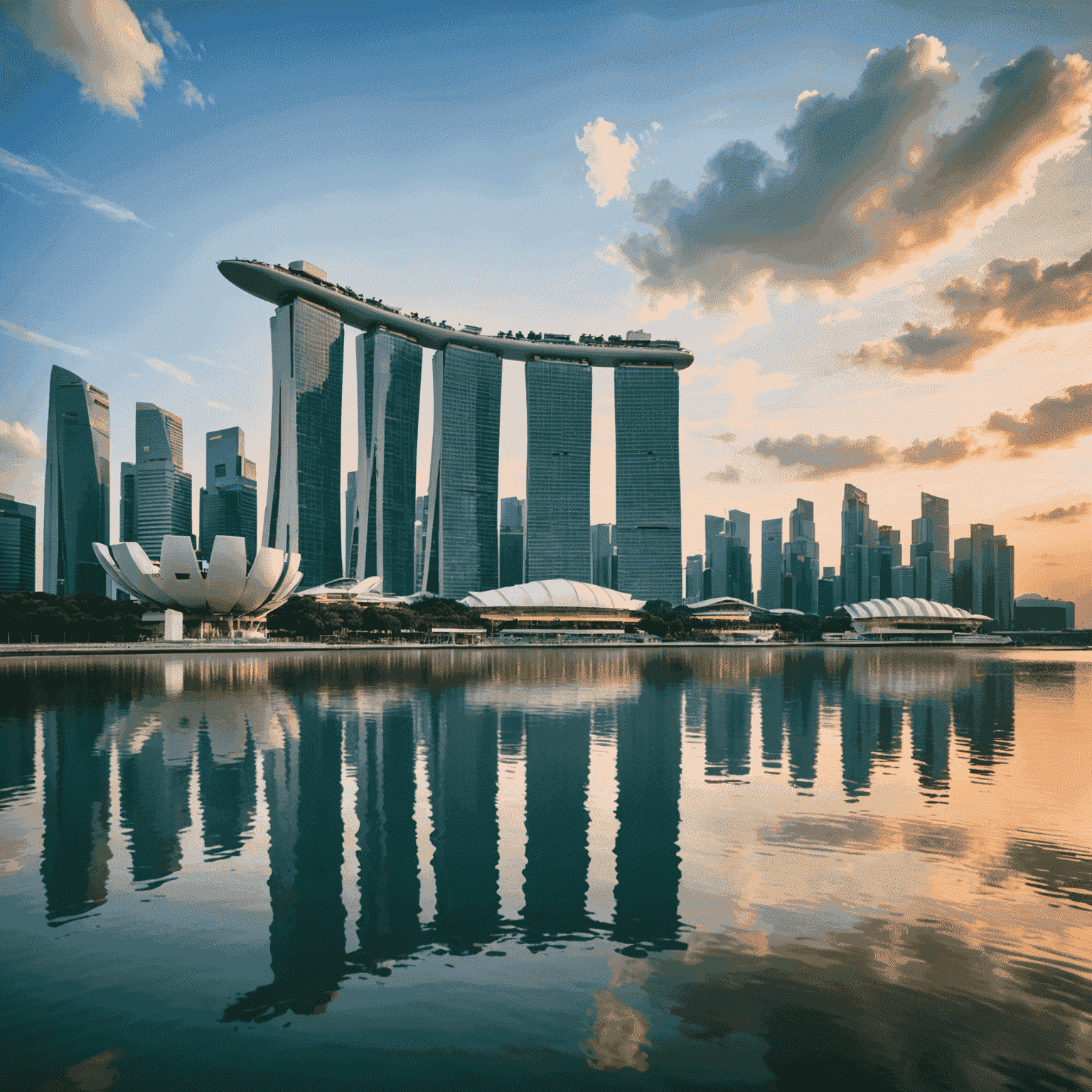 Singapore skyline with modern skyscrapers and the Marina Bay Sands, symbolizing economic growth and financial hub status